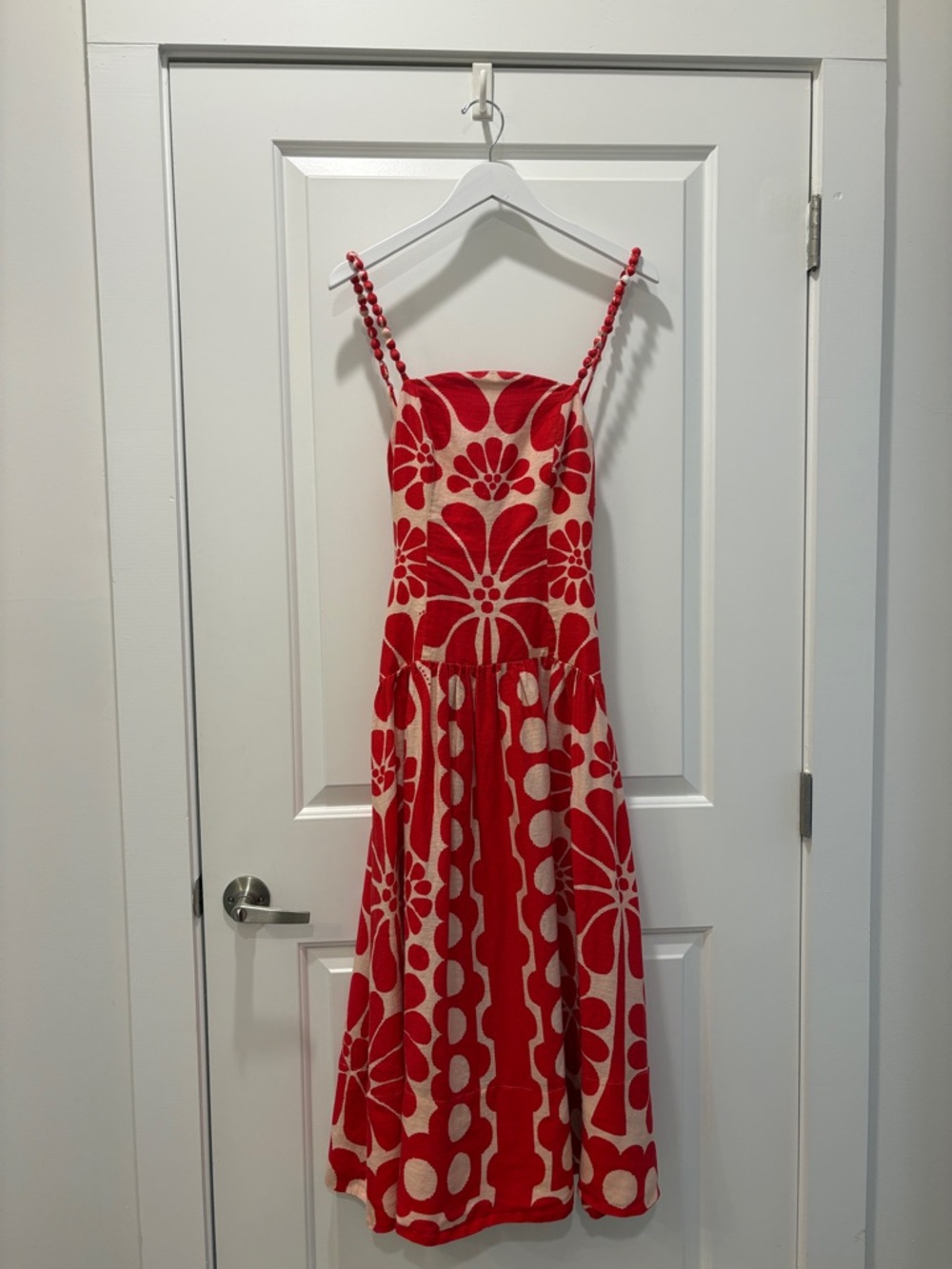 Farm Rio Palermo Red Linen Midi Dress Size Small Sleeveless Open Back Strappy - Picture 8 of 16